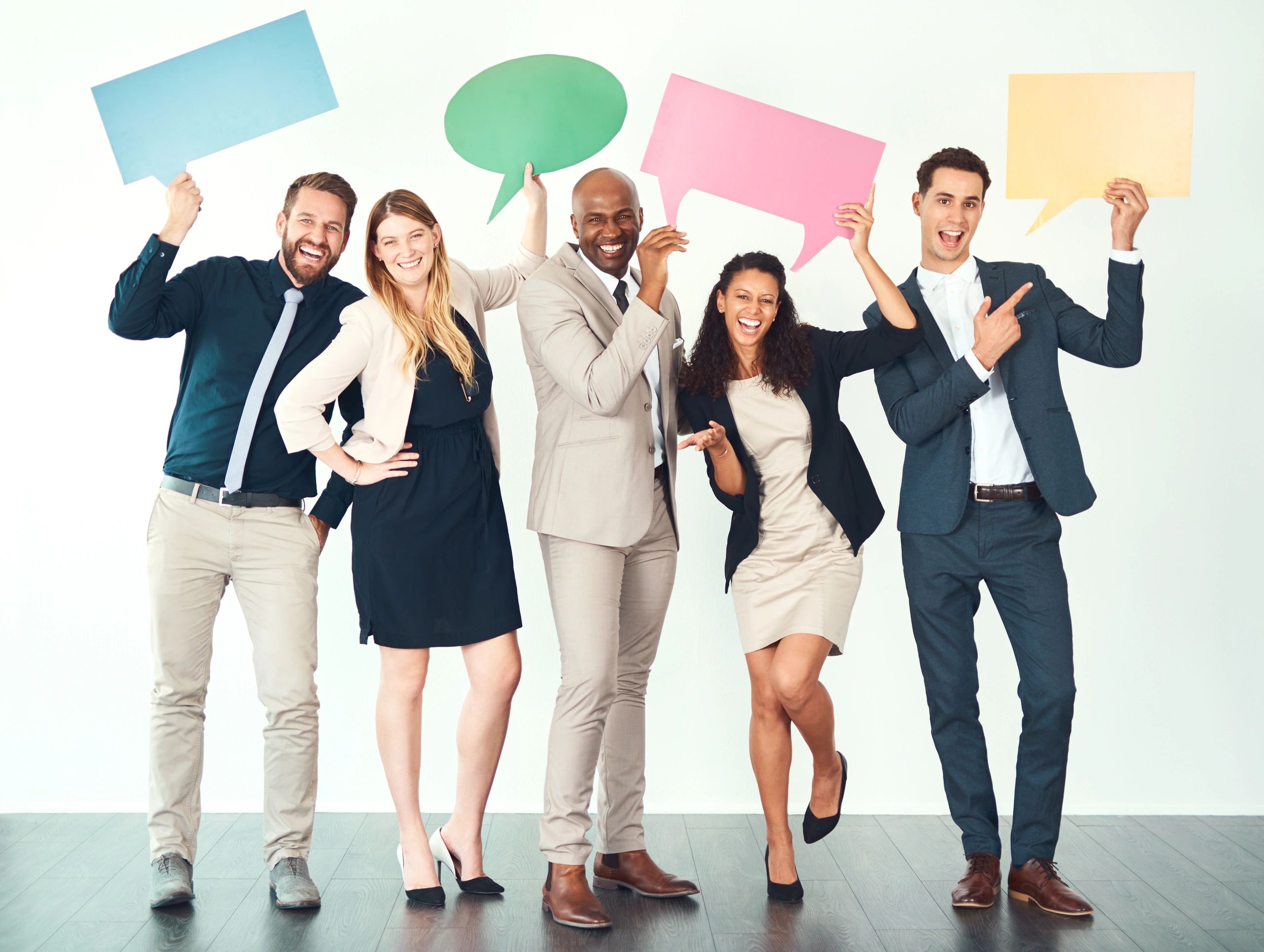 happy business people giving testimonial